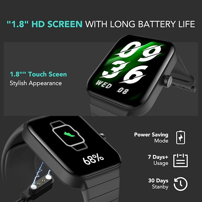SKG Smart Watch for Men Women (Answer/Make Call), Alexa Built-in, Extra Black Band, 100+ Sports 1.8" Fitness Tracker with Heart Rate SpO2 Monitor, IP68 Smartwatch for Android iPhone, V7 Cyber Black
