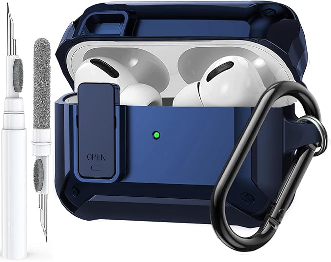 for Airpods Pro 2/1 Gen Case Cover with Lock (2019/2022/2023), Rugged Locking Case for Airpod Pro 2nd/1st Generation Shockproof Armor Protective Skin for Apple iPod Pro - Blue