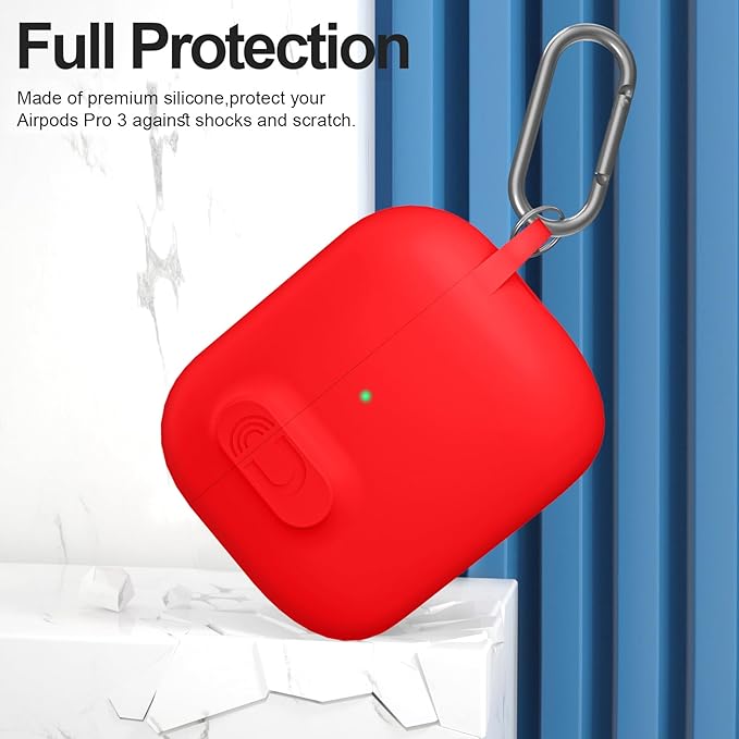 ATUAT for AirPods Pro 3 Case with Magnetic Lid Lock, Protective Soft Silicone Cover with Keychain Cleaner Kit for Women Men for Apple AirPods Pro 3rd Generation(2025), Front LED Visible, Red