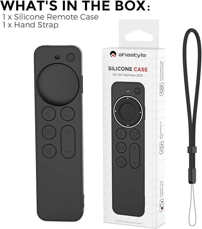 AhaStyle Protective Case for Apple TV Siri Remote 4k, Anti-Slip Silicone Cover Skin, Compatible with Apple TV 4K (2nd Generation) (Black)