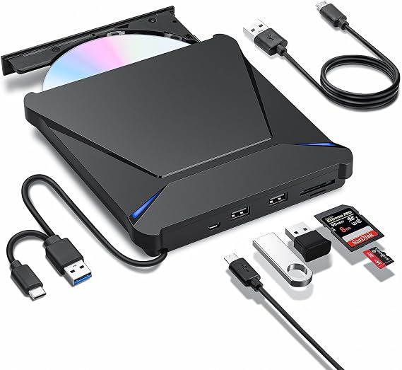 Haiway External DVD Drive, USB CD Burner with USB Hub & SD/TF Card Slots - Image 7