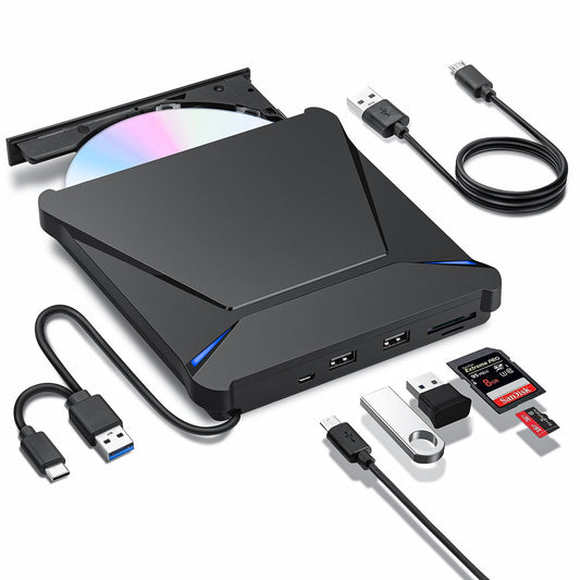 Haiway External DVD Drive, USB CD Burner with USB Hub & SD/TF Card Slots