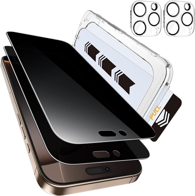 MOHAVE 2+2 Pack for iPhone 16 Pro Privacy Screen Protector 6.3" with Camera Lens Protector [Auto Alignment/Dust Removal] Anti Spy Tempered Glass [Military Grade Shatterproof] Case Friendly