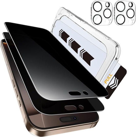 MOHAVE 2+2 Pack for iPhone 16 Pro Privacy Screen Protector 6.3" with Camera Lens Protector [Auto Alignment/Dust Removal] Anti Spy Tempered Glass [Military Grade Shatterproof] Case Friendly