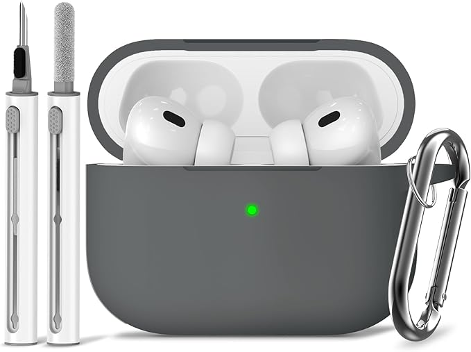 Ljusmicker for AirPods Pro Case Cover with Cleaner Kit,Silicone Protective Cases for Apple AirPods Pro 2nd/1st Generation Case for Women Men,AirPod Pro 2 Case Accessories with Keychain-Dark Grey