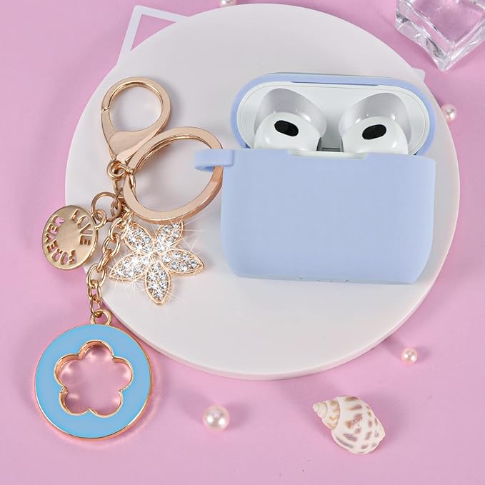 VISOOM Case for Airpods 3 Pink Airpods 3rd Cases 2021 Silicone for iPod 3 Earbuds Case Cover Women Wireless Charging Case with Accessories Girl Bling Keychain for Apple Ear Buds 3rd Generation