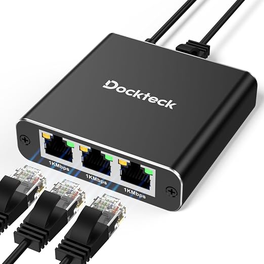 Ethernet Splitter 1 to 3 1000Mbps, Dockteck Internet Cable Splitter