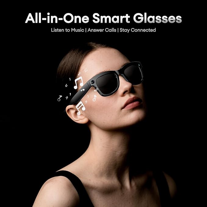 1080P HD AI Smart Camera Glasses, 8MP Camera Bluetooth 5.4 Recording Glasses, Dual Mic ENC Noise Reduction, Blue Light Filtering Lenses, Video Glasses with Men and Women, M01Pro Black