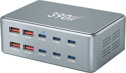 USB C Fast Charger Block 390W USB Charger Block Multiple Ports Aluminum
