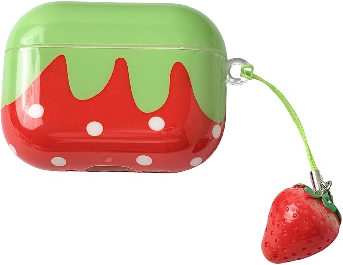 for AirPods Pro 3 Case 2025 - Soft Silicone Shockproof Full Protective Cover | Cute Creative Red Strawberry Funny Fruit Design with Strawberry Pendant, for Girls Women