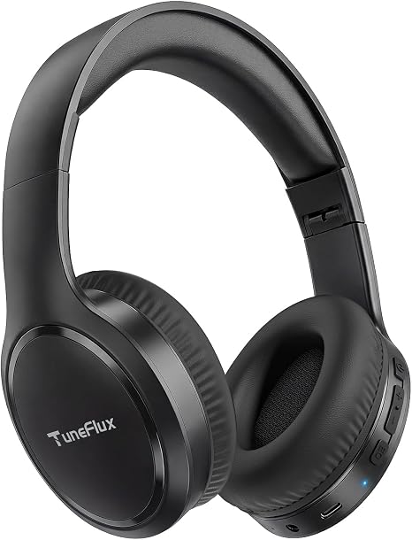 TuneFlux Bluetooth Headphones, 70H Playtime, Over-Ear, 3 EQ Modes-Black