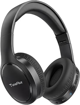 TuneFlux Bluetooth Headphones, 70H Playtime, Over-Ear, 3 EQ Modes-Black
