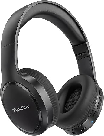 TuneFlux Bluetooth Headphones, 70H Playtime, Over-Ear, 3 EQ Modes-Black