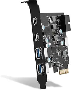 6-Ports USB PCIe Card to Type C(2), Type-A(2), with 19 Pin Connector/Type E