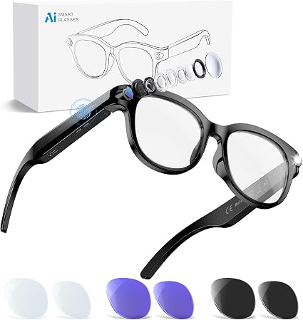 AI Smart Glasses with Camera, 4K HD Recording Sunglasses, Bluetooth Audio