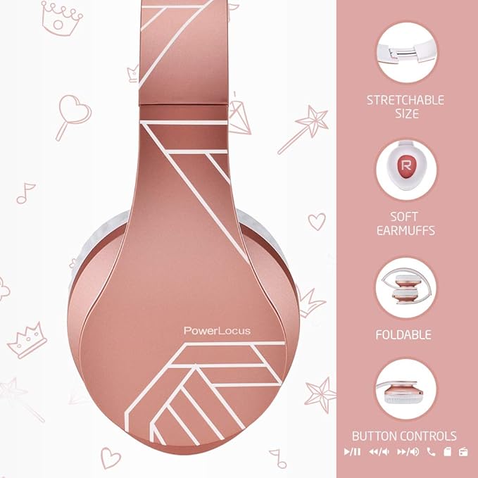 PowerLocus Kids Headphones Over-Ear, Bluetooth Wireless Headphones for Kids,with Microphone, Safe 85DB Volume Limited, Foldable with Carry Case, Audio Cable, Micro SD mode for Online Classes,PC,Phones