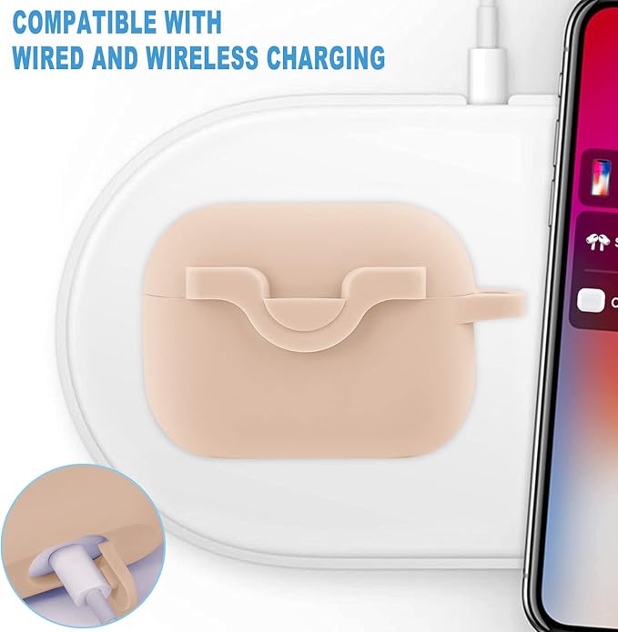 Secure Lock Case for Airpods Pro 2 Case with Cute Bling Keychain, Silicone Protective Case Cover for Airpods Pro 2nd Generation Case Women Girls - Milk Tea