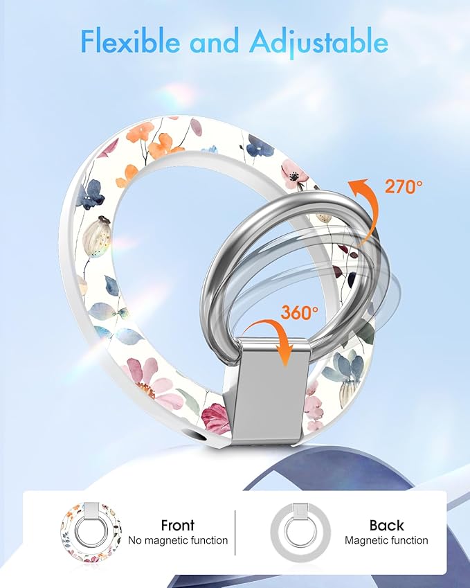 Toycamp Phone Grip Ring Holder Compatible with MagSafe - Magnetic Phone Grip Stand Women Cute Painting Removable Rotatable Magnet Accessories for iPhone 17 Pro Max/16/15/14/13/12 Series, Water Floral