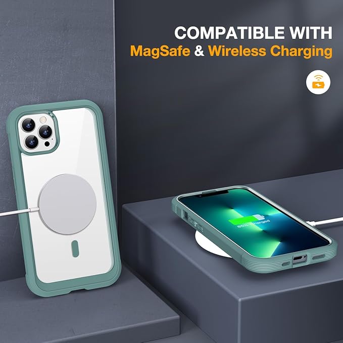 Miracase for iPhone 13 Pro Case 6.1",with MagSafe,Built in Screen Protector,Full-Body Protection(Teal)