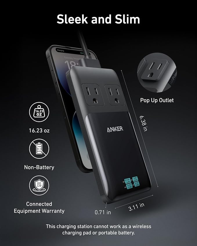 140W 6-in-1 Travel Charging Station Power Strip with USB-C and USB-A Ports