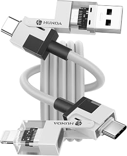 HUNDA 4 in 1 USB C to C Fast Charging Cable, Silicone USB C to Lightning Cable 100W Dual Type C Cable Combo Lightning/Type C/USB A Ports for iPhone 15/15 Pro/15 Pro Max,Android,Samsung etc,5ft