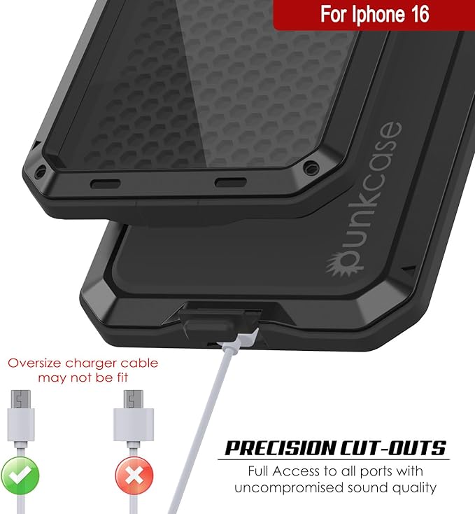 Punkcase for iPhone 16 Metal Case | Heavy Duty Military Grade Armor Cover | Hard Aluminum & TPU Design W/Tempered Glass Screen Protector for iPhone 16 (6.1") (2024) [Black]