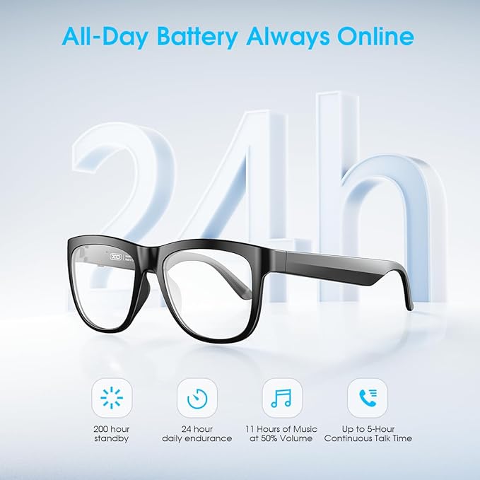 Bluetooth Smart Glasses,Blue Light Blocking Glasses for Men and Women ,Built-in Mic & Speakers,Smart Wireless Headphone Glasses for Office/Work Blue Light Filtering, Voice Control,Unisex