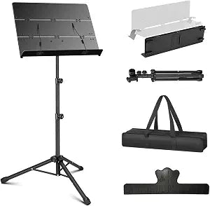Portable Sheet Music Stand - 2 in 1 Dual-Use Folding Music Stand & Desktop Book Stand with Carrying Bag, Tri-fold Panel Metal Holder Adjustable Height with Music Sheet Clip Holder