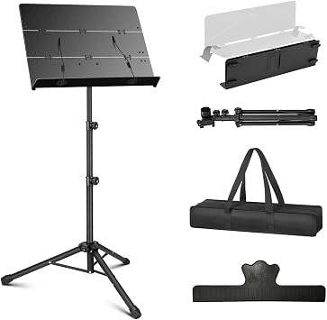 Portable Sheet Music Stand - 2 in 1 Dual-Use Folding Music Stand & Desktop Book Stand with Carrying Bag, Tri-fold Panel Metal Holder Adjustable Height with Music Sheet Clip Holder