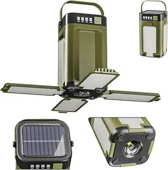 Outdoor Foldable LED Camping Lantern, Rechargeable Camping Light with Solar Power, Portable Flashlight, 6 Lighting Modes, Portable Outdoor Lantern for Camping, Hiking, Tent & Emergency Use