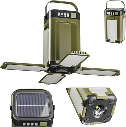 Outdoor Foldable LED Camping Lantern, Rechargeable Camping Light with Solar Power, Portable Flashlight, 6 Lighting Modes, Portable Outdoor Lantern for Camping, Hiking, Tent & Emergency Use