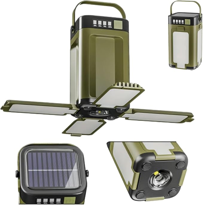 Outdoor Foldable LED Camping Lantern, Rechargeable Camping Light with Solar Power, Portable Flashlight, 6 Lighting Modes, Portable Outdoor Lantern for Camping, Hiking, Tent & Emergency Use