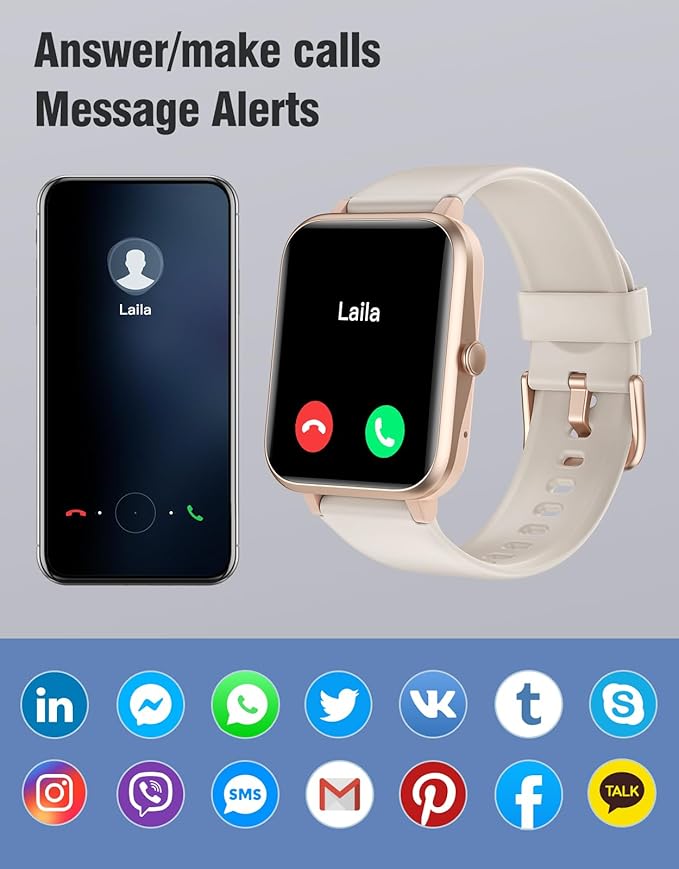 Fitness Tracker Fitness Watches for Women Men (Make/Answer Calls), 1.85" Smart Watch for iPhone/Android Phones, Heart Rate/Sleep Monitor Steps Tracker Watch Pedometer IP68 Waterproof (Starlight)
