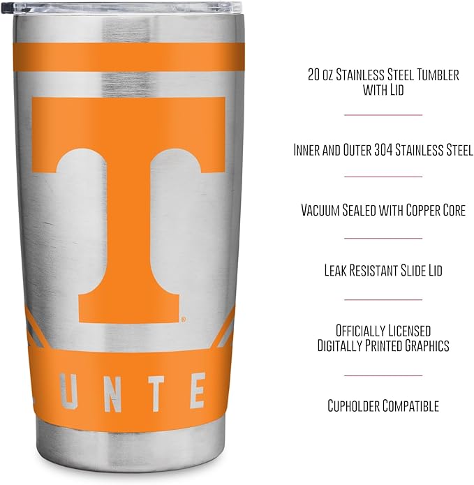 Rico Industries NCAA 20oz Stainless Steel Tumbler with Lid - Great For Coffee, Tea, Water or Cocktails