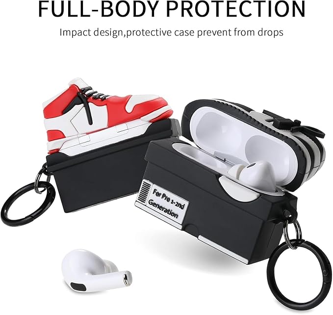 for Apple AirPods Pro 2nd Generation Case,Cute Cartoon Shoe Box Soft Silicone Protective Cases for AirPods Pro 2 Case with Keychain for Women Men, A-Red+Black,2Pack