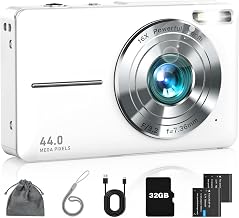 Digital Camera FHD 1080P Point and Shoot Camera with 32GB Card, Pearl White - Image 1