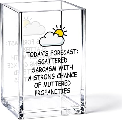 YAZMEEN Sarcastic Office Gift Acrylic Pen Holder - Today's Forecast Desk Organizer - Office & Home Desk Accessories - Work Humor Gift for Women, Men, Coworkers, Friends