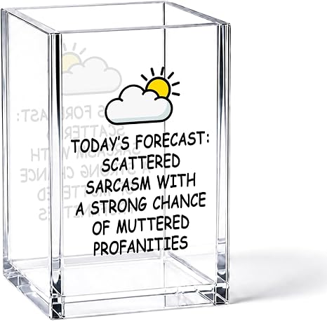 YAZMEEN Sarcastic Office Gift Acrylic Pen Holder - Today's Forecast Desk Organizer - Office & Home Desk Accessories - Work Humor Gift for Women, Men, Coworkers, Friends
