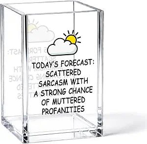 YAZMEEN Sarcastic Office Gift Acrylic Pen Holder - Today's Forecast Desk Organizer - Office & Home Desk Accessories - Work Humor Gift for Women, Men, Coworkers, Friends