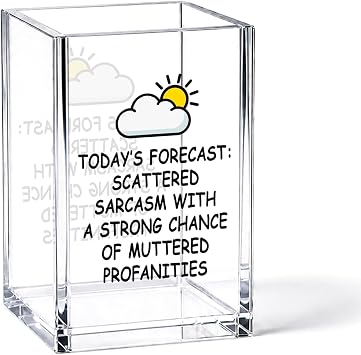 YAZMEEN Sarcastic Office Gift Acrylic Pen Holder - Today's Forecast Desk Organizer - Office & Home Desk Accessories - Work Humor Gift for Women, Men, Coworkers, Friends