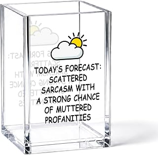 YAZMEEN Sarcastic Office Gift Acrylic Pen Holder - Today's Forecast Desk Organizer - Office & Home Desk Accessories - Work Humor Gift for Women, Men, Coworkers, Friends