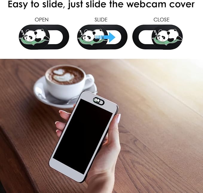 Webcam Laptop Camera Cover Slide, Cute Pattern Web Camera Cover, 0.02-Inch Ultra-Thin Fits for Laptop MacBook Pro iMac Air Computer Smartphones Tablets Protect Your Privacy Security (Panda-3Pack)