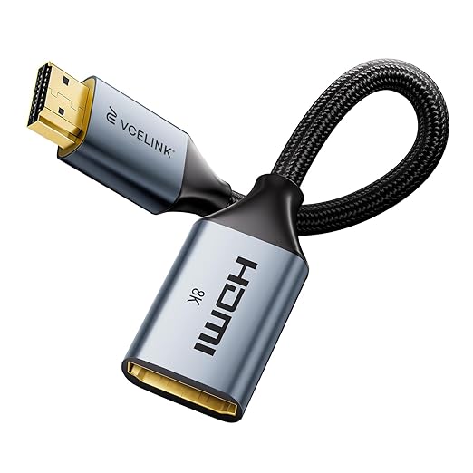 VCELINK 8K Short HDMI Extender Cable 0.6 FT Male to Female, HDMI Extension Cable Support 8K@60Hz, 4K@120Hz/144Hz, HDCP 2.2/2.3, Compatible with Roku TV Stick, HDTV, Game Console, Laptop, 1 Pack
