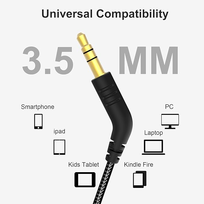 V1 Kids Headphones, Wired Stereo Foldable Tangle-Free 3.5mm Adjustable On-Ear Headphones for Kids for School/Toddlers/Childrens/Teens/Boys/Girls/Ipad/Tablet/Kindle/Phones/Travel/Plane (Black-B)