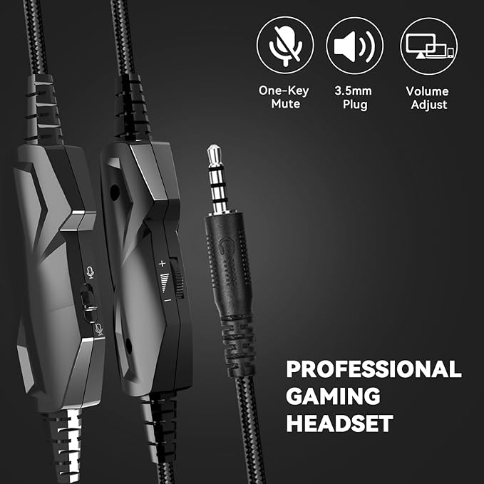 A88 Gaming Headset with Microphone, Stereo Wired Noise Cancelling Over-Ear Headphones with Mic for Pc, Ps5, Xbox One Series X/s, Ps4, Computer, Laptop, Mac, Nintendo, Gamer (White)