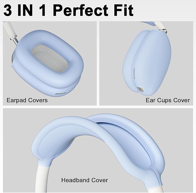 ATUAT for AirPods Max Headphones Case, Protective Silicone Case Cover Skin Accessories Anti-Scratch for Women Men for Apple AirPods Max 2024/2020 (USB-C/Lightning), Light Blue