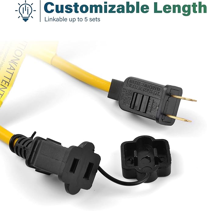 Construction Lights String Temporary Lighting, 50ft Work String with 5 Integrated Jobsite LED Lights 5000LM Super Bright, Carabiner Hooks - 5 Bulbs