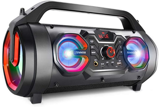 Portable Bluetooth Speaker with Subwoofer, Wireless Speakers with Booming Bass, FM Radio, RGB Lights, EQ, Stereo Sound, 10H Playtime, 30W Loud Speaker for Home, Outdoor, Party, Travel, Camping, Gifts
