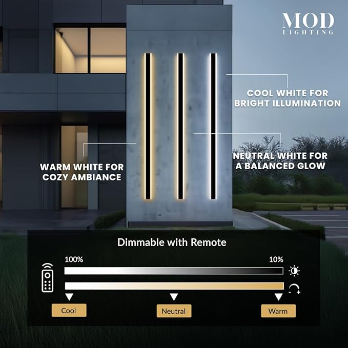 𝗠𝗢𝗗 𝗟𝗜𝗚𝗛𝗧𝗜𝗡𝗚 Haylen | Waterproof Outdoor Wall Light, LED Dimmable with Remote 3000K-6000K, Long Outdoor Porch Lights, Wired Lighting Fixture, Patio Exterior Wall Sconce, 1-Pack (Black, 94")