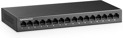 MokerLink 16 Port Gigabit Ethernet Switch, Fanless Metal Unmanaged Plug and Play Network Switch